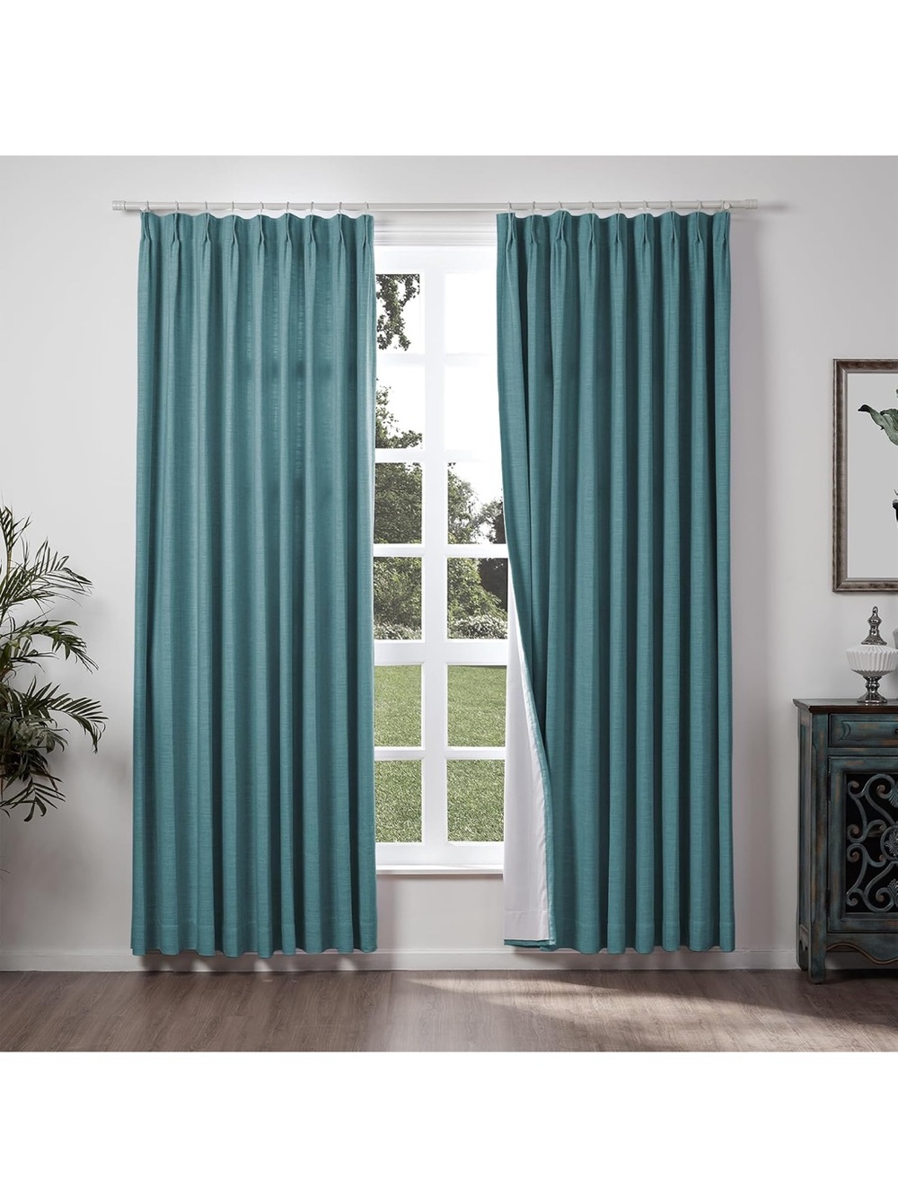 ChadMade 50" W x 84”LPolyester Linen Drape Blackout Lining Pinch Pleat Curtain